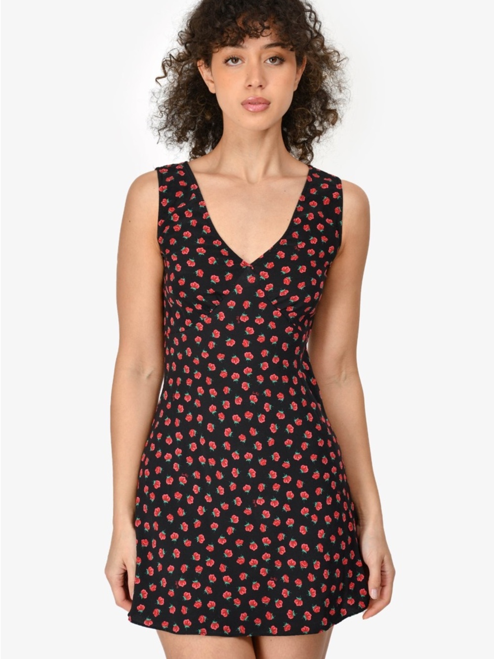 Realisation Par Black Mini Dress with Red Floral Print